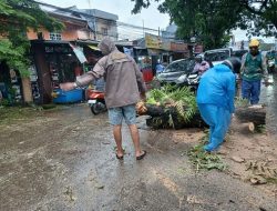 Bhabinkamtibmas Mangasa Bersama Warga Gotong Royong Bersihkan Pohon Tumbang