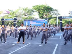 Jaga Kebugaran Personel, Polrestabes Makassar Gelar Senam Bersama
